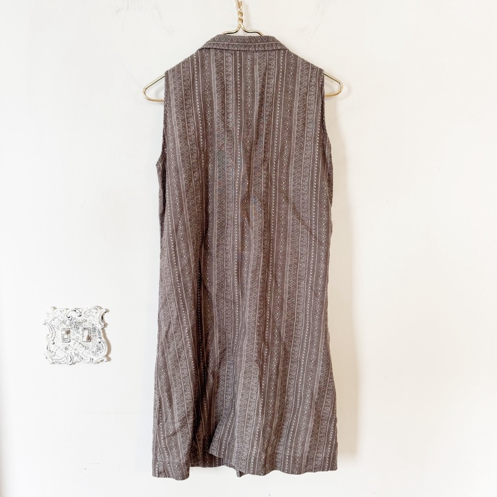 Garnet Hill Putty Brown Batik Stripe Linen Sleeveless Shirt Dress 8 - Picture 5 of 7
